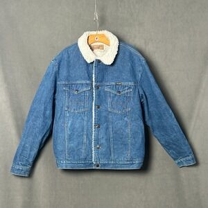 Vtg Wrangler Sherpa Lined Denim Jacket Mens XL Blue Snap Button Western Trucker